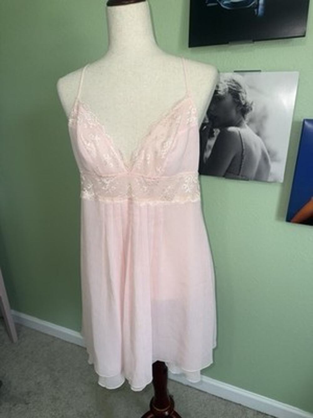 Victorias Secret Babydoll Slip Dress NWT Pink Lace Trim Large Coquette Ballerina